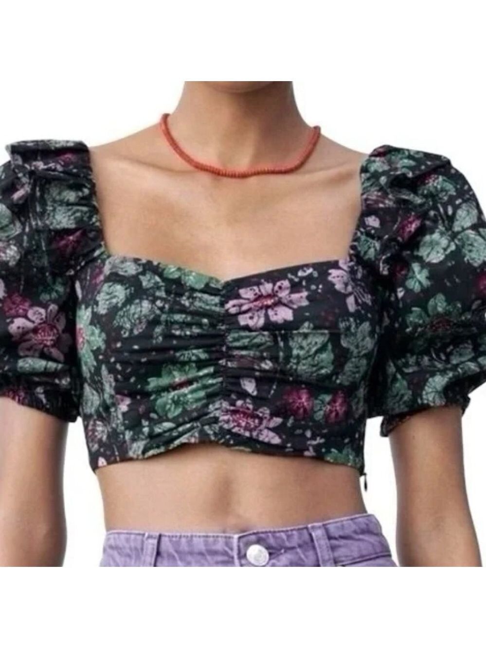 NWOT Zara cotton floral ruffle crop top. Size small 💜